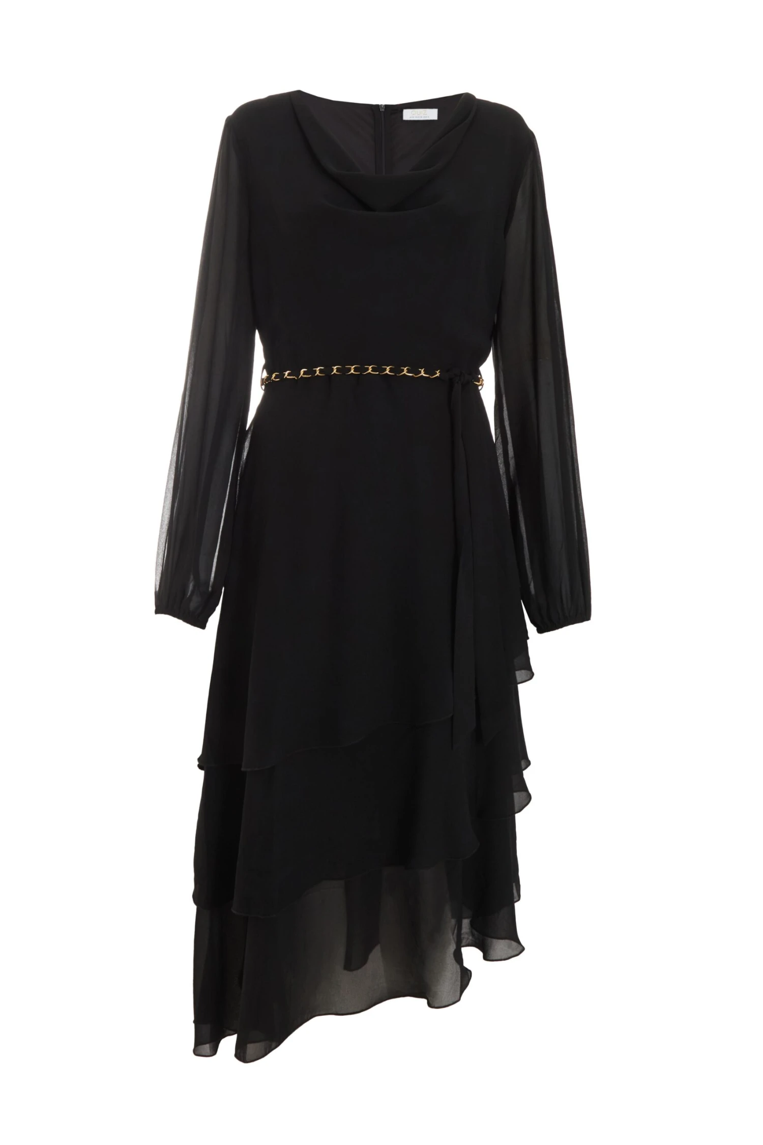 Black Long Sleeve Tiered Midi Dress 1 Black Long Sleeve Tiered Midi Dress