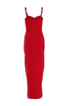 Red Buckle Strap Maxi Dress -Dazzle Dresses 00100039464 ZB