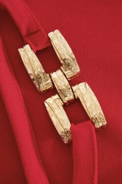 Red Buckle Strap Maxi Dress -Dazzle Dresses 00100039464 ZS