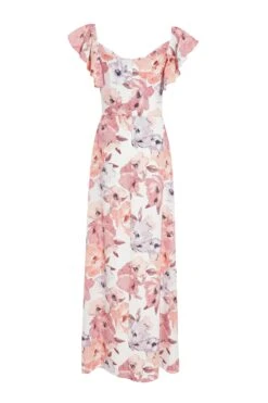 Pink Floral Frill Sleeve Maxi Dress -Dazzle Dresses 00100039502 ZB