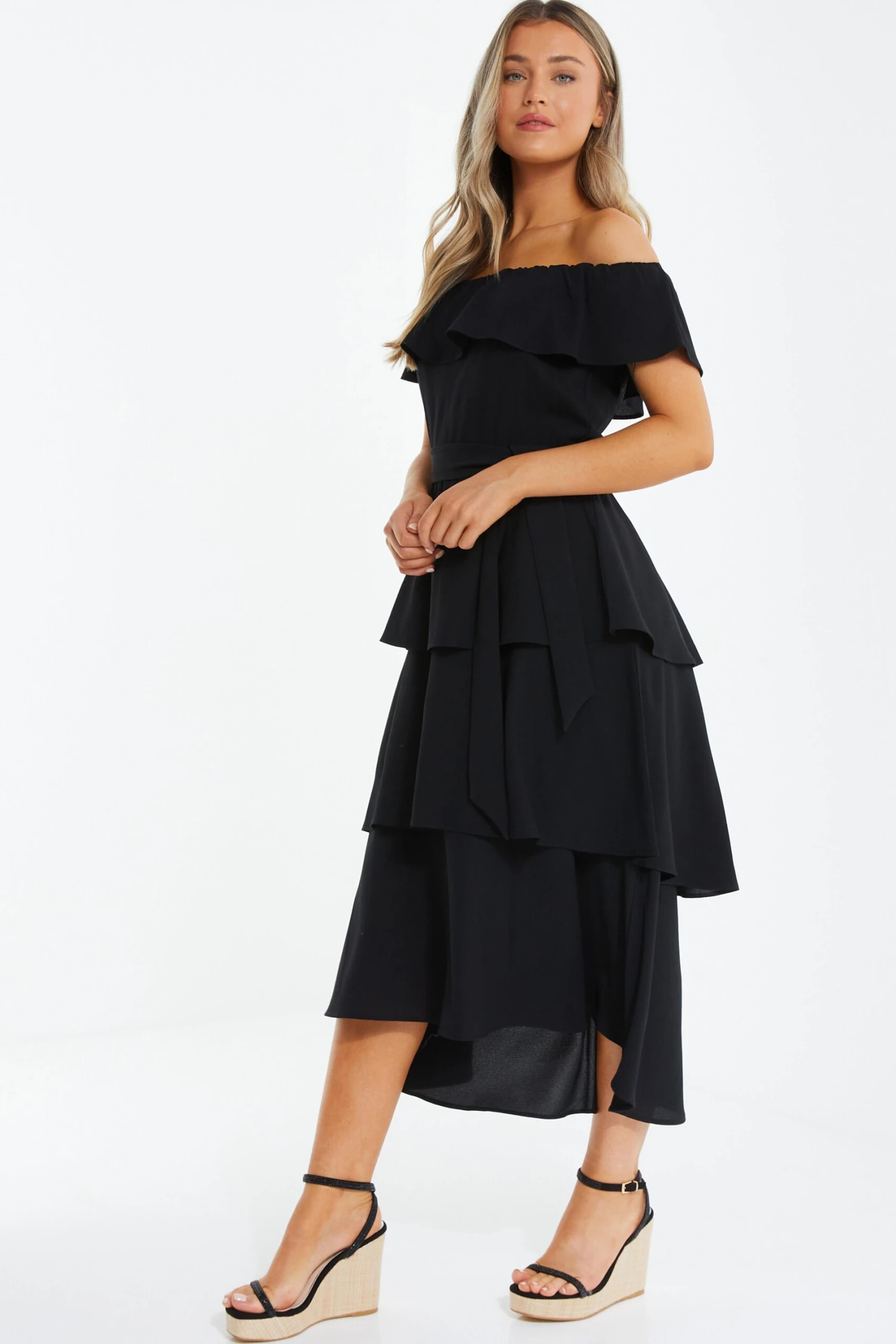 Black Bardot Dip Hem Midi Dress 4 Black Bardot Dip Hem Midi Dress - Image 4